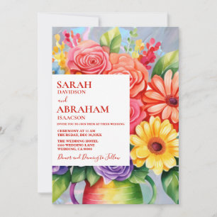 Rainbow Colorful Flowers Wedding Invitation