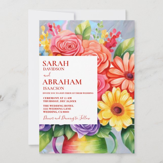 Rainbow Colorful Flowers Wedding Invitation (Front)