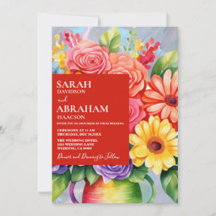 Rainbow Colorful Flowers Wedding Invitation