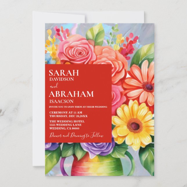 Rainbow Colorful Flowers Wedding Invitation (Front)