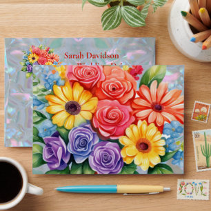 Rainbow Colorful Flowers Wedding Invitation Envelope