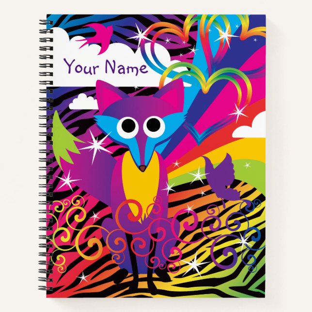 Rainbow Colorful Funky Fox Notebook (Front)