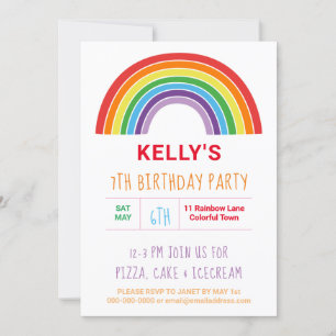 Rainbow Colorful Girls Birthday Party Invitation