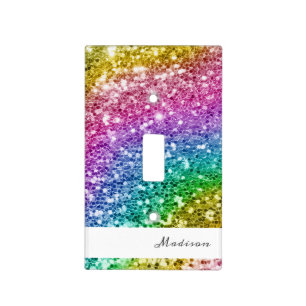 Rainbow Colorful Glitter Personalized name Light Switch Cover
