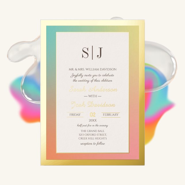 Rainbow Colorful Golden Foil Wedding Invitation (Creator Uploaded)