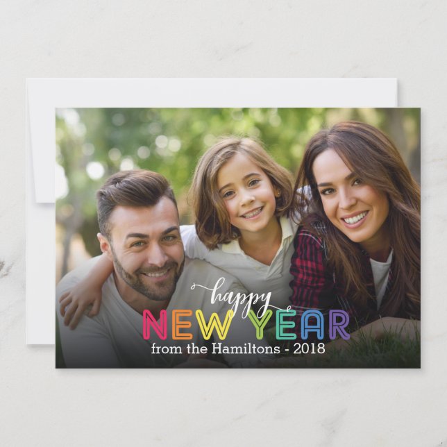 Rainbow Colorful Happy New Year Holiday Photo Card (Front)