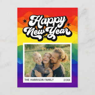 Rainbow Colorful Happy New Year Script Photo Postcard