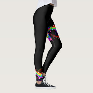 Rainbow Colorful Hearts on Black Women's Leggings