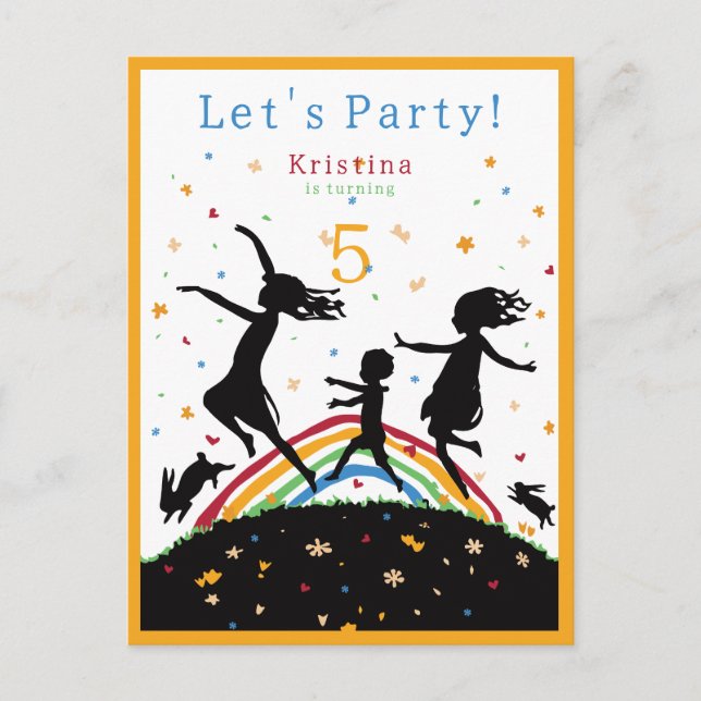 Rainbow Colorful Kids Birthday Invitation Postcard (Front)