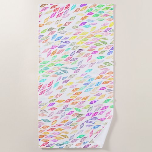Rainbow Colorful Leaves Feather Watercolor Pattern Beach Towel