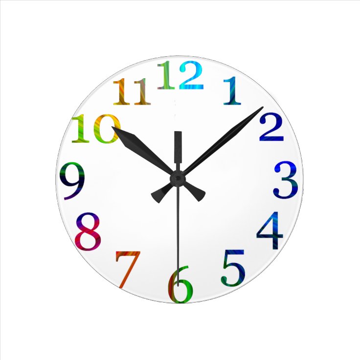 rainbow colorful numbers wall clock | Zazzle