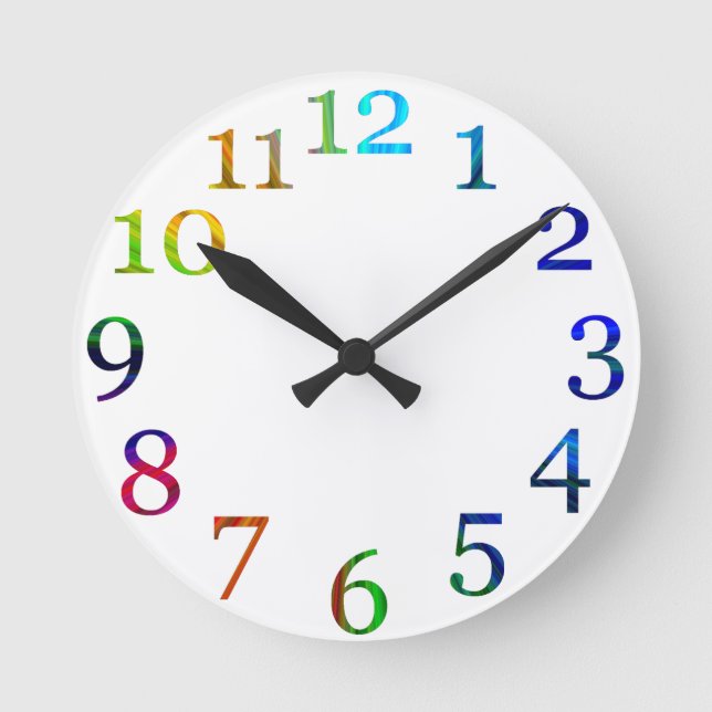 rainbow colorful numbers wall clock (Front)