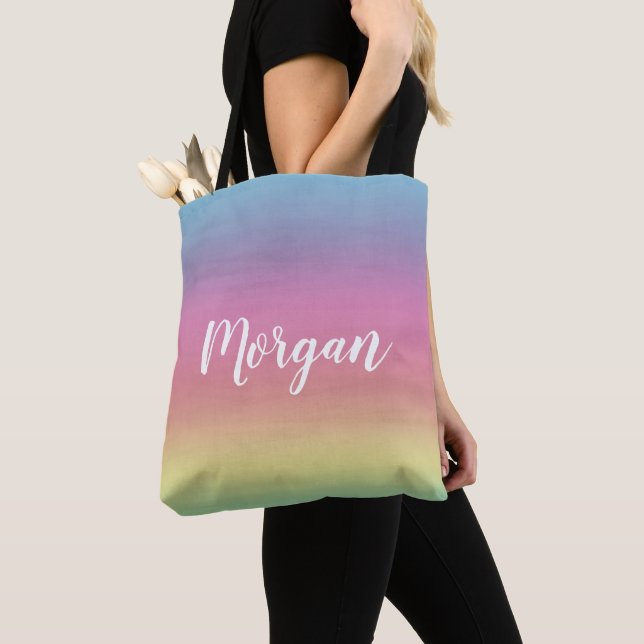 Rainbow Colorful Pastel Tote Bag (Close Up)