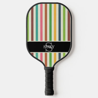 Rainbow Colorful Pinstripe Initial Monogram Pickleball Paddle