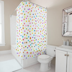 Rainbow colorful polka dot cheerful bright fun shower curtain