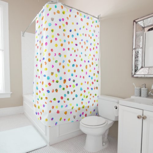Rainbow colorful polka dot cheerful bright fun shower curtain