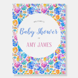 Rainbow colorful Seashell Baby Shower Welcome Sign