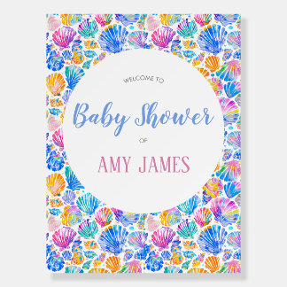 Rainbow colorful Seashell Baby Shower Welcome Sign