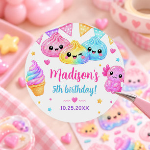 Rainbow Colorful Squishy Girl Birthday Party Classic Round Sticker