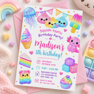 Rainbow Colorful Squishy Girl Birthday Party Invitation