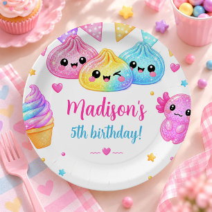 Rainbow Colorful Squishy Girl Birthday Party Paper Plates