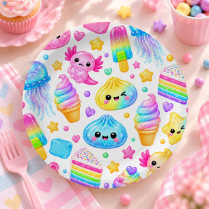 Rainbow Colorful Squishy Girl Birthday Party Paper Plates
