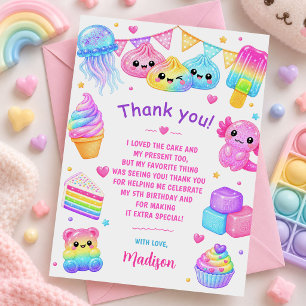Rainbow Colorful Squishy Girl Birthday Party Thank You Card