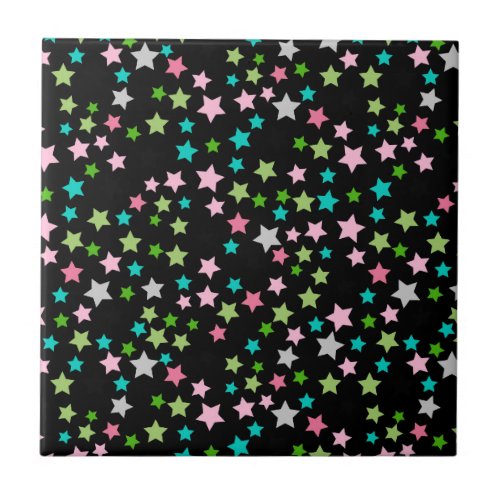 Rainbow Colorful Stars Black Starry Night Ceramic Tile