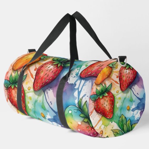 Rainbow Colorful Strawberries Strawberry Duffle Bag