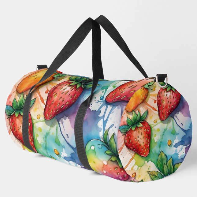 Rainbow Colorful Strawberries Strawberry Duffle Bag (Left Corner)