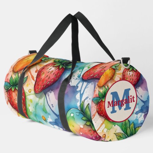 Rainbow Colorful Strawberries Strawberry Duffle Bag