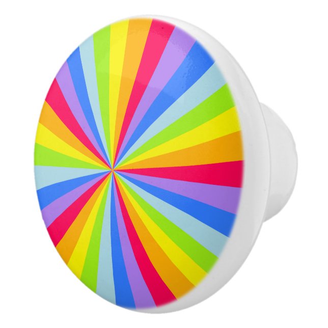Rainbow colorful stripes draw / doorknob ceramic knob (Right)