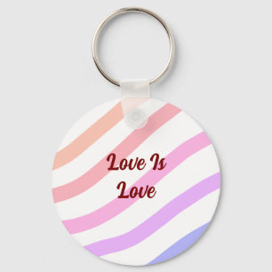 Rainbow colorful stripes pastel love is love pride keychain