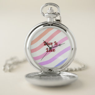 Rainbow colorful stripes pastel love is love pride pocket watch