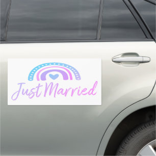Rainbow Colorful Wedding Just Married Car Magnet
