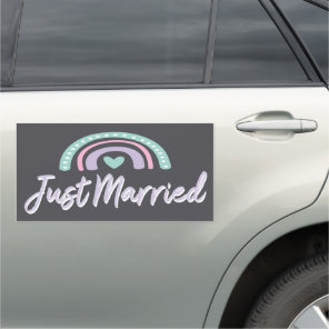 Rainbow Colorful Wedding Just Married Car Magnet