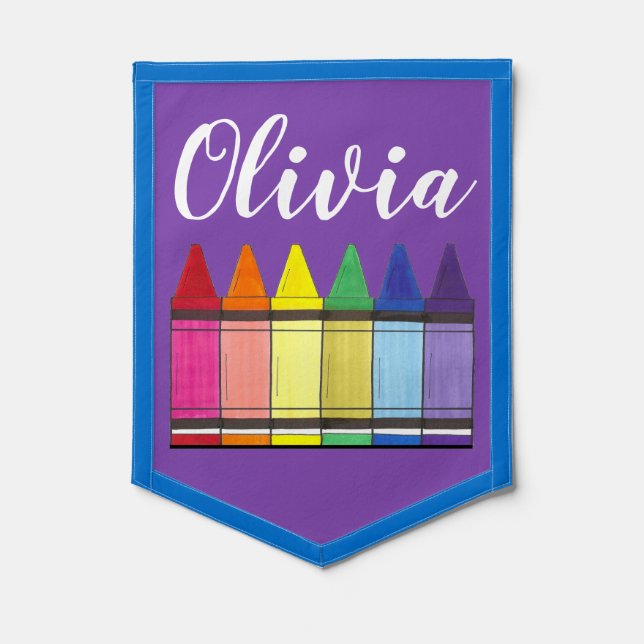 Rainbow Coloring Art Supplies Crayons Personalized Pennant (Front)