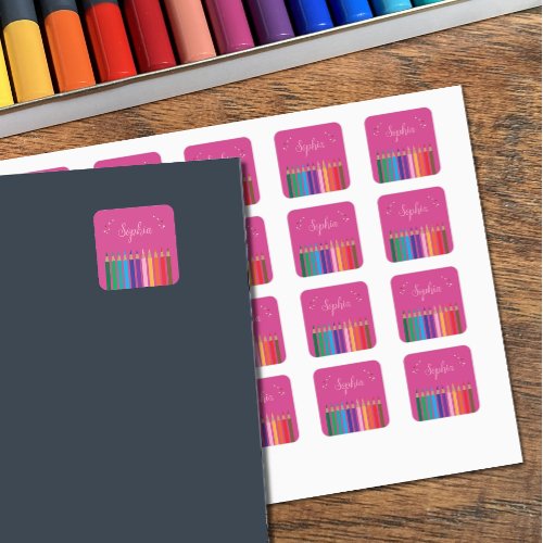 Rainbow coloring pencils girl school sticker