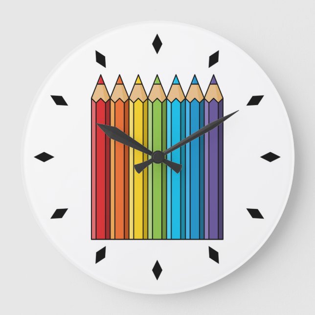 Rainbow Coloring Pencils Large Clock (Front)