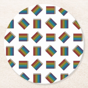 Rainbow Coloring Pencils Round Paper Coaster