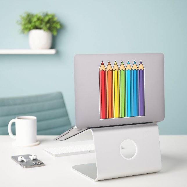 Rainbow Coloring Pencils Sticker (Laptop On Desk)
