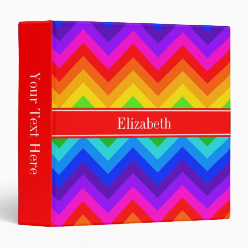 Rainbow Colors 2 LG Chevron Brt Red Name Monogram 3 Ring Binder