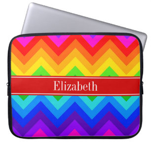 Rainbow Colors #2 LG Chevron Brt Red Name Monogram Laptop Sleeve