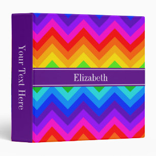 Rainbow Colors #2 LG Chevron Purple Name Monogram 3 Ring Binder