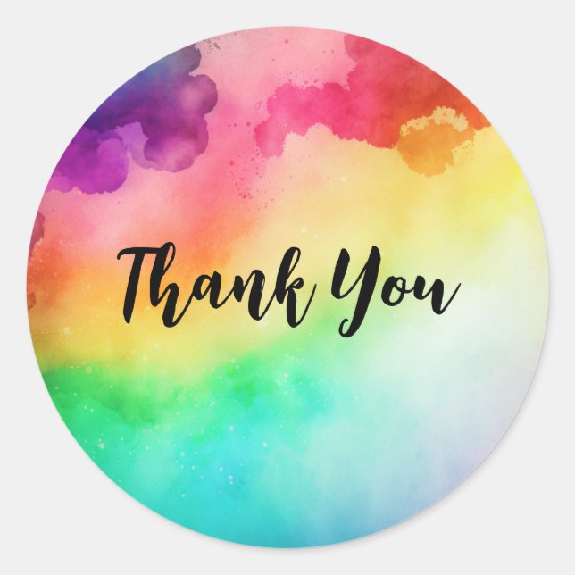 Rainbow Colors Abstract Design Thank You Classic Round Sticker (Front)