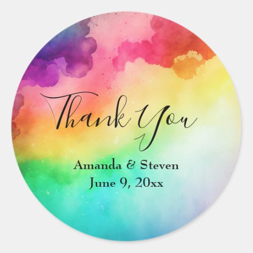 Rainbow Colors Abstract Design Wedding Thank You Classic Round Sticker