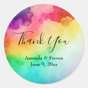 Rainbow Colors Abstract Design Wedding Thank You Classic Round Sticker