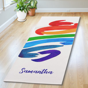 Rainbow Colors Abstract Watercolor Name Monogram Yoga Mat