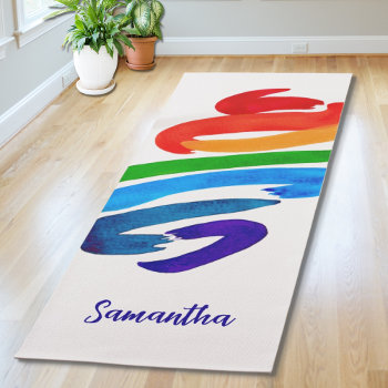 Rainbow Colors Abstract Watercolor Name Monogram Yoga Mat by SewMosaic at Zazzle