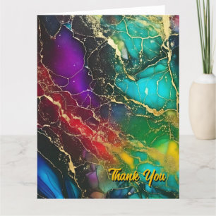Rainbow Colors Alcohol Ink Painting Thank You Card